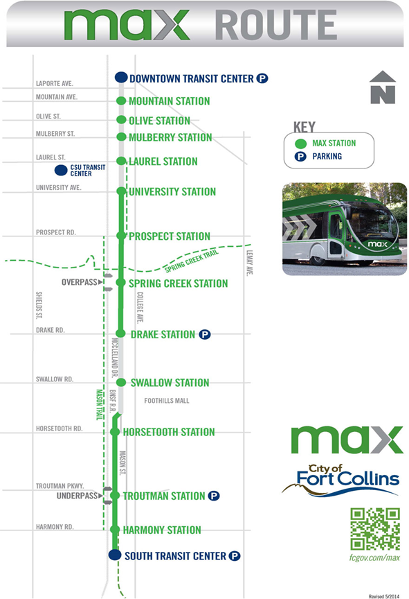 Map of the Mason Street Corridor with Max Stops